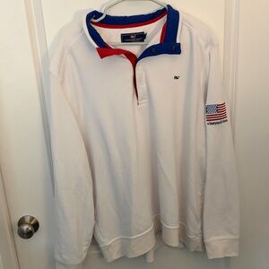 Vineyard Vines White Pullover with Blue Collar and Red Trim